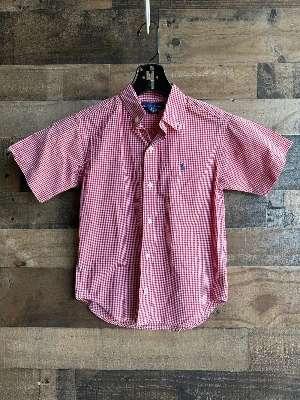 Ralph Lauren Boys Size 6 Red Gingham Short Sleeve Button-Down Shirt
